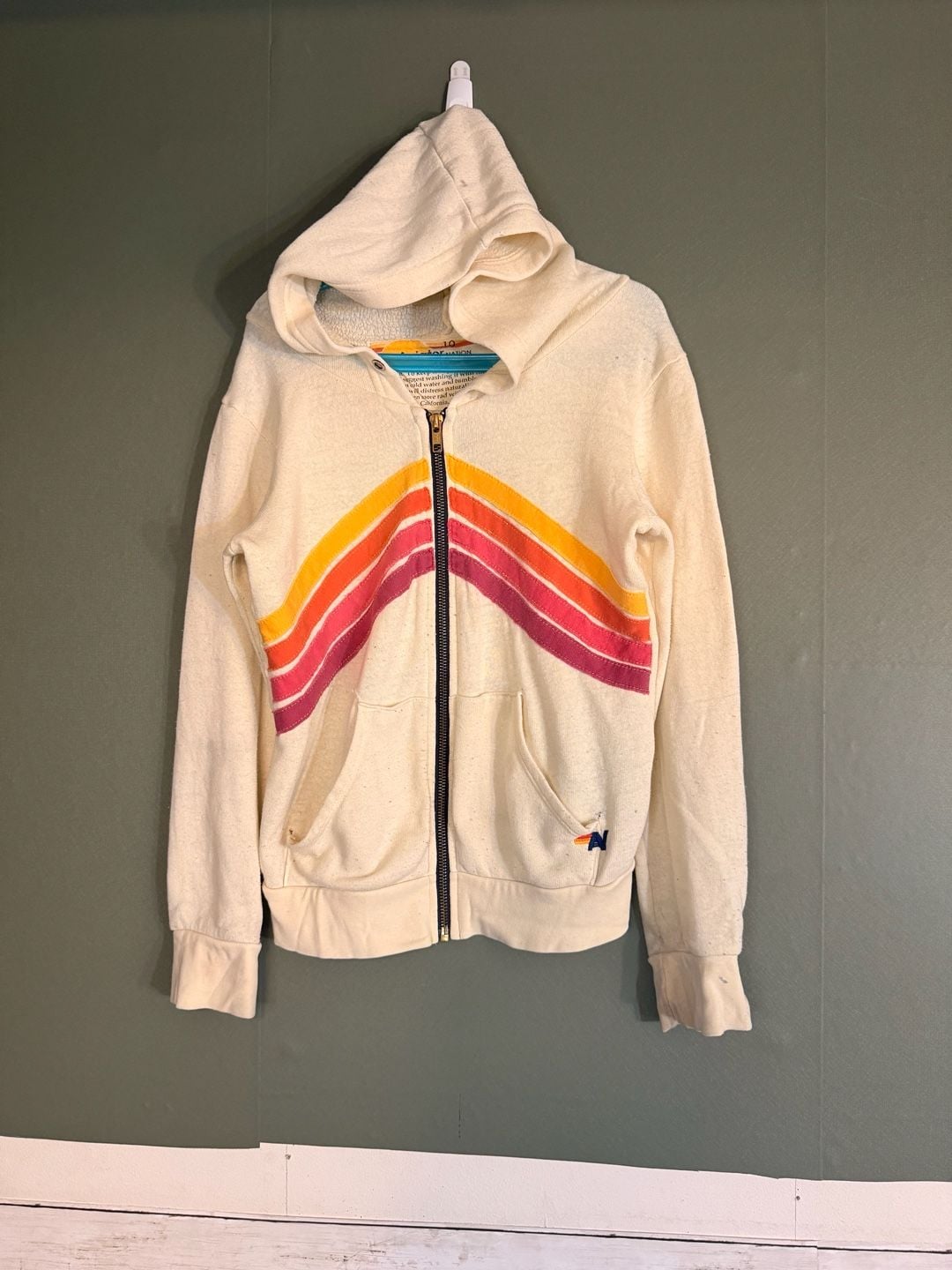 Aviator Nation 5 Stripe Zip Hoodie Size 10 White 2