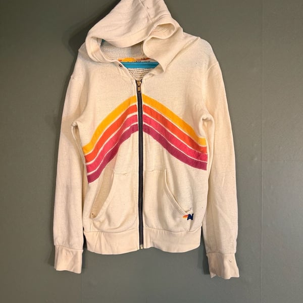 Aviator Nation 5 Stripe Zip Hoodie Size 10 White
