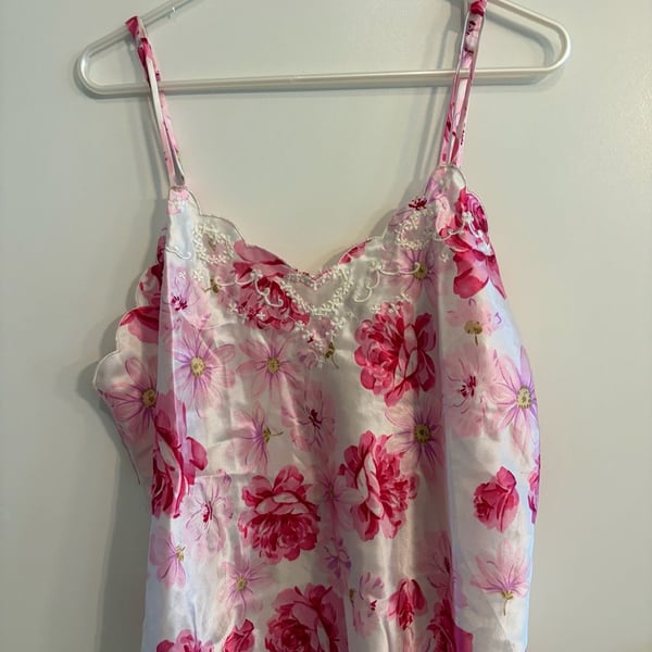 Lord & Taylor Size XL Pink Floral Satin Camisole Top