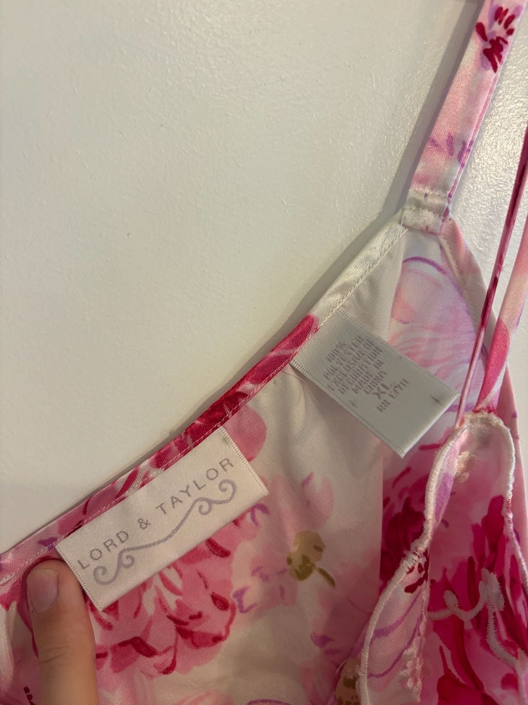 Lord & Taylor Size XL Pink Floral Satin Camisole Top 3