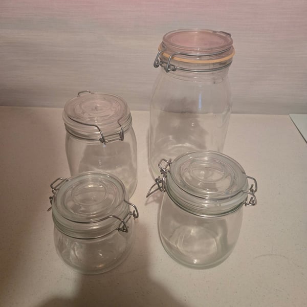 Glass Storage Jars Set of 4 with Airtight Latch Lids