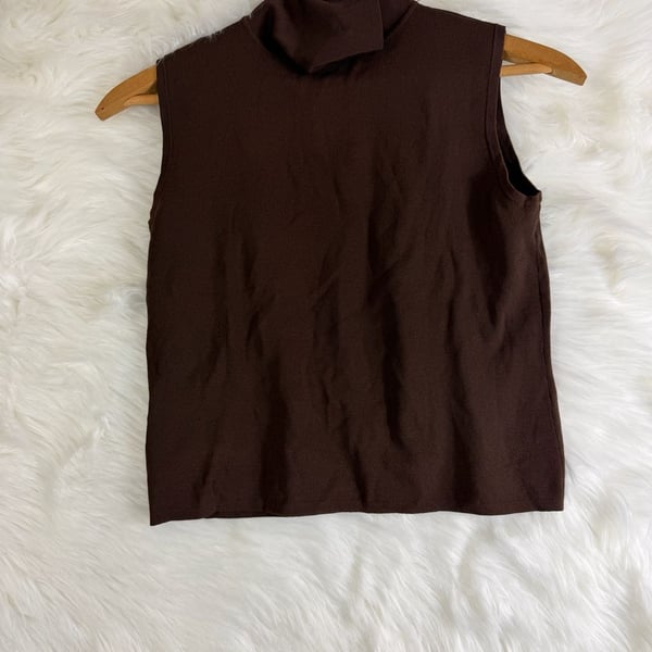 Vintage Scott Taylor Sleeveless Turtleneck Top Size L Brown Viscose Knit