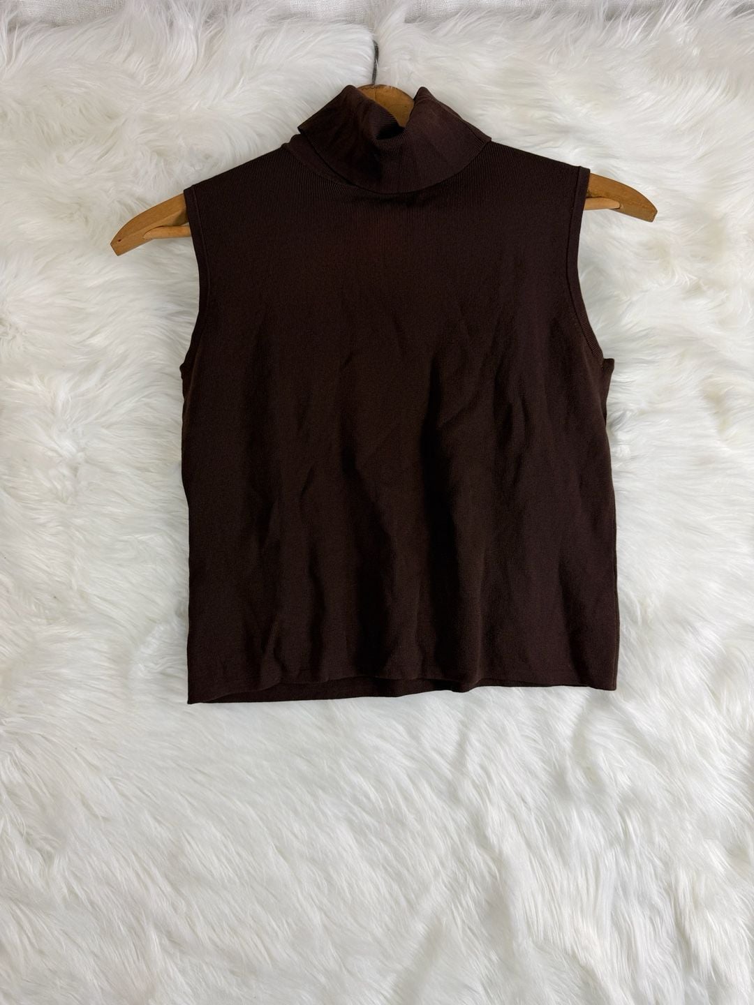 Vintage Scott Taylor Sleeveless Turtleneck Top Size L Brown Viscose Knit 4
