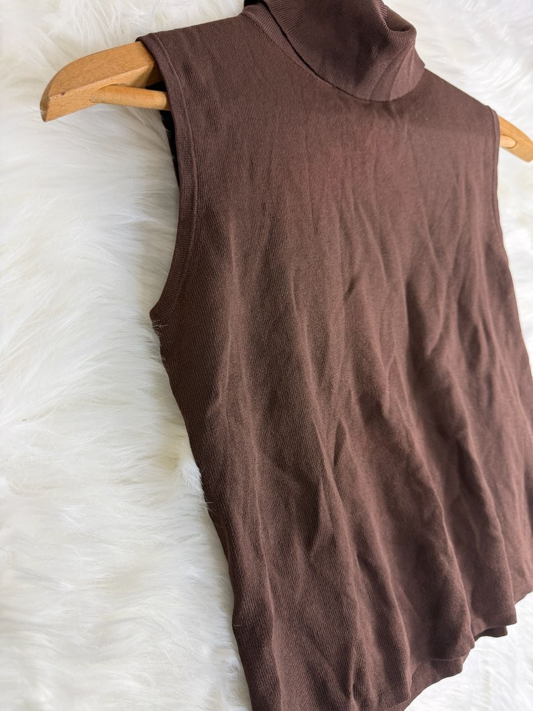 Vintage Scott Taylor Sleeveless Turtleneck Top Size L Brown Viscose Knit 5