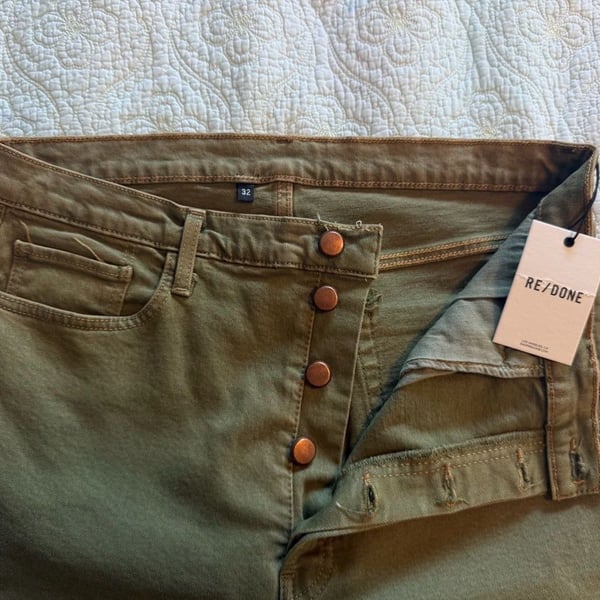 RE/DONE Pants Size 32 Olive Green Button Fly Raw Hem Straight
