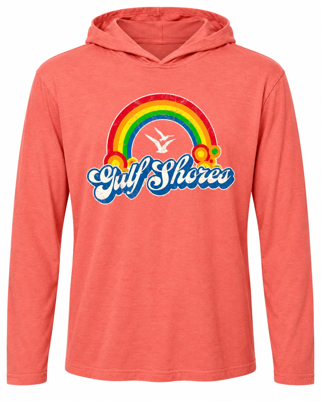 RetroVision Apparel Gulf Shores Rainbow Hooded Long Sleeve Top Size L Coral Girl 2