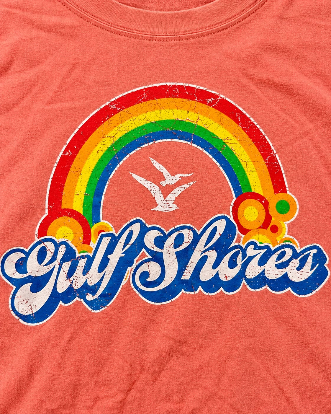 RetroVision Apparel Gulf Shores Rainbow Hooded Long Sleeve Top Size L Coral Girl 4