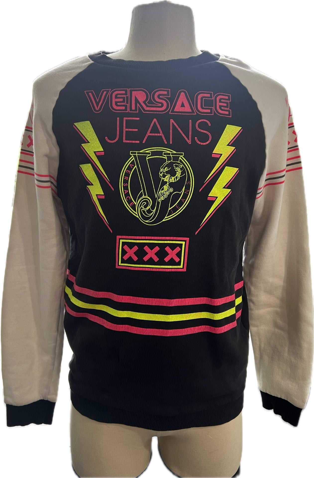Versace Jeans Women’s US 12 Black White Neon Graphic Sweatshirt Pullover 2