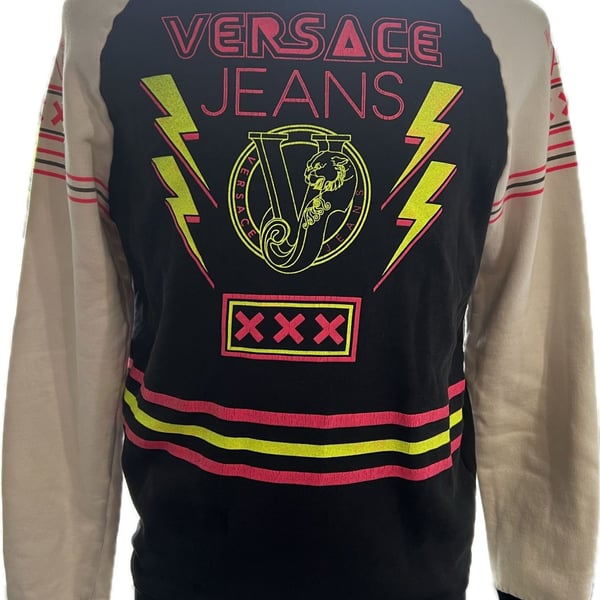 Versace Jeans Women’s US 12 Black White Neon Graphic Sweatshirt Pullover