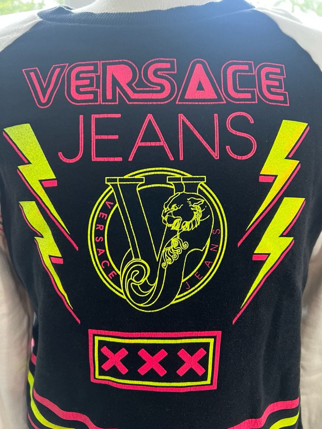 Versace Jeans Women’s US 12 Black White Neon Graphic Sweatshirt Pullover 11