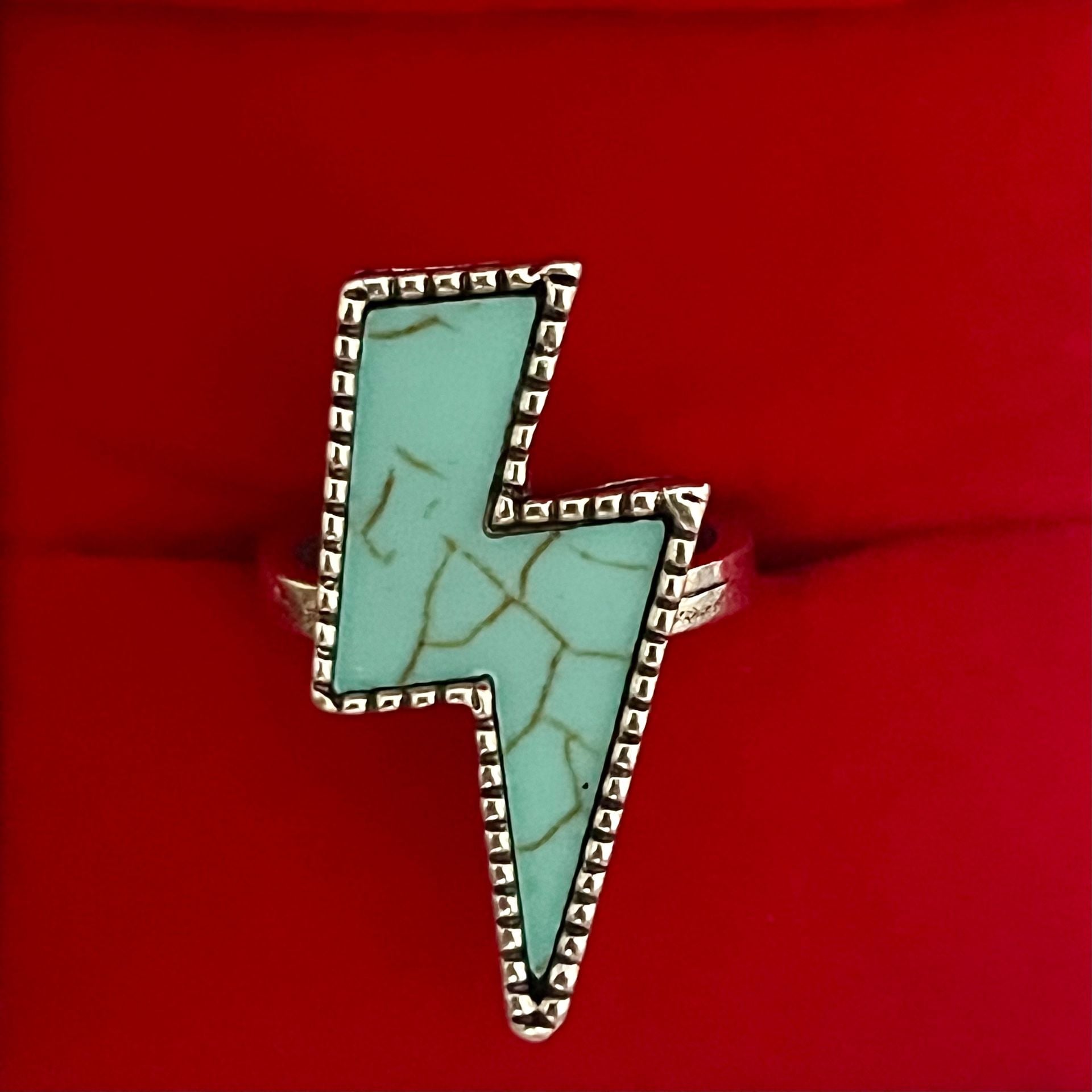 Lightning Bolt Turquoise Titanium Steel Silver Ring Size 7 1