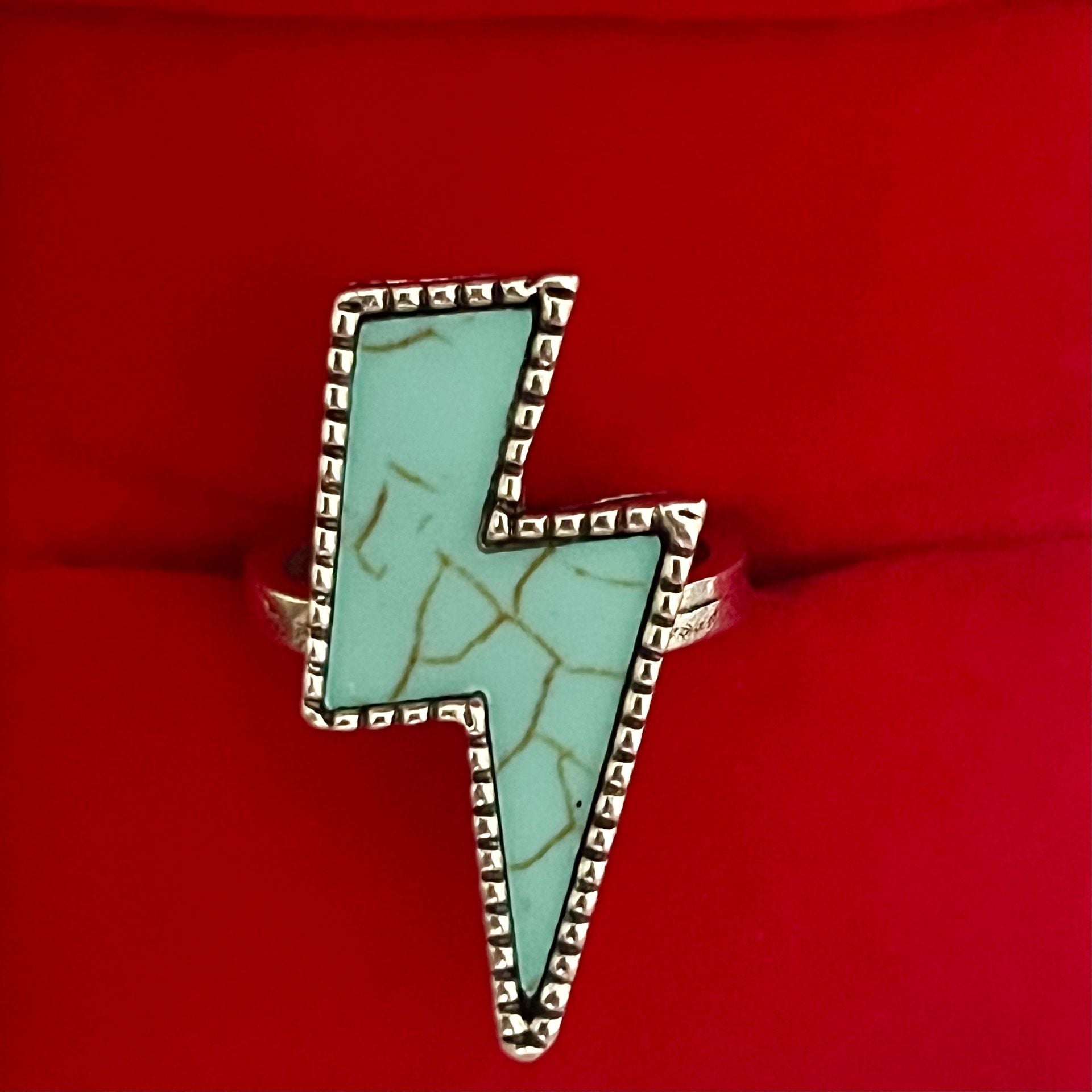 Lightning Bolt Turquoise Titanium Steel Silver Ring Size 7 2