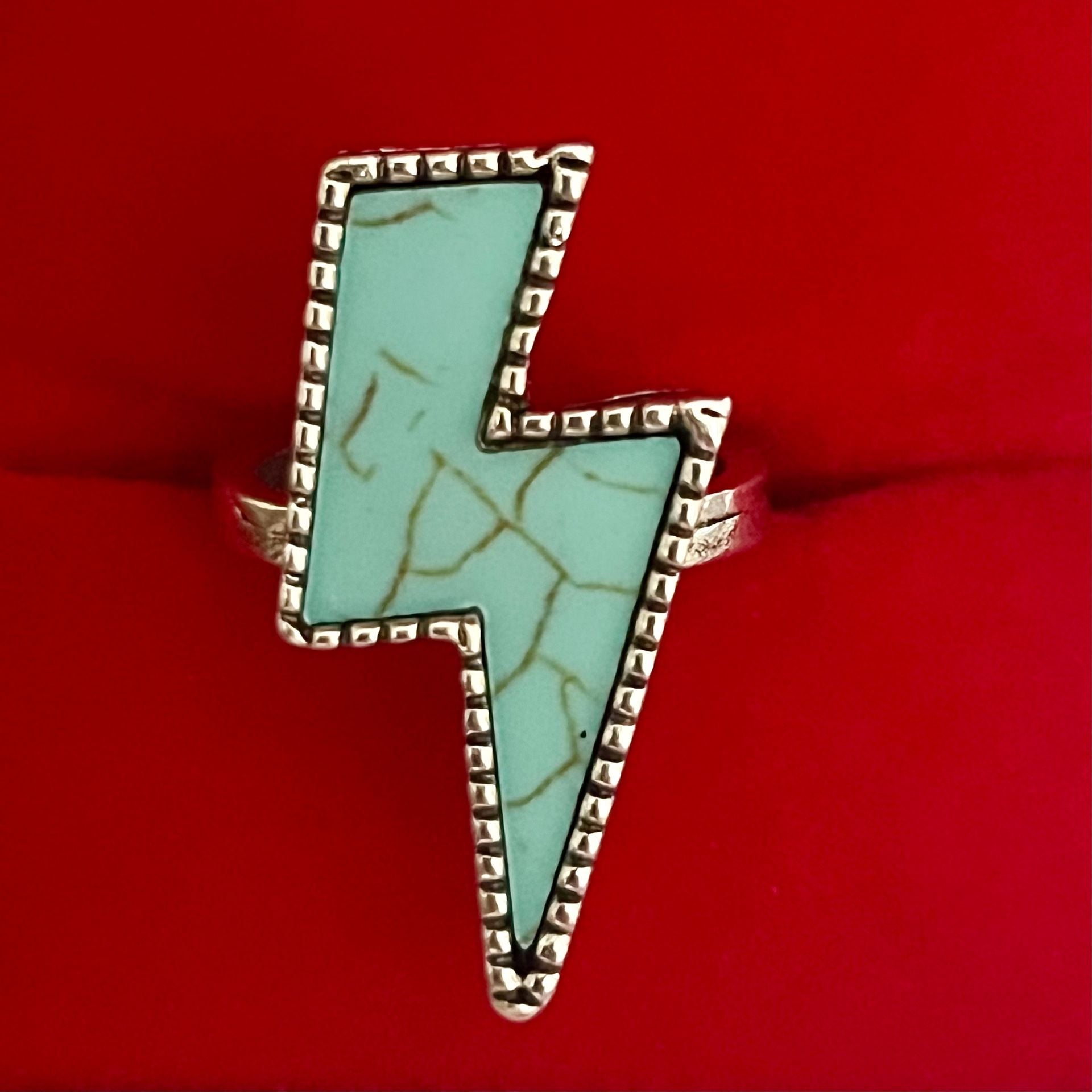 Lightning Bolt Turquoise Titanium Steel Silver Ring Size 7 3