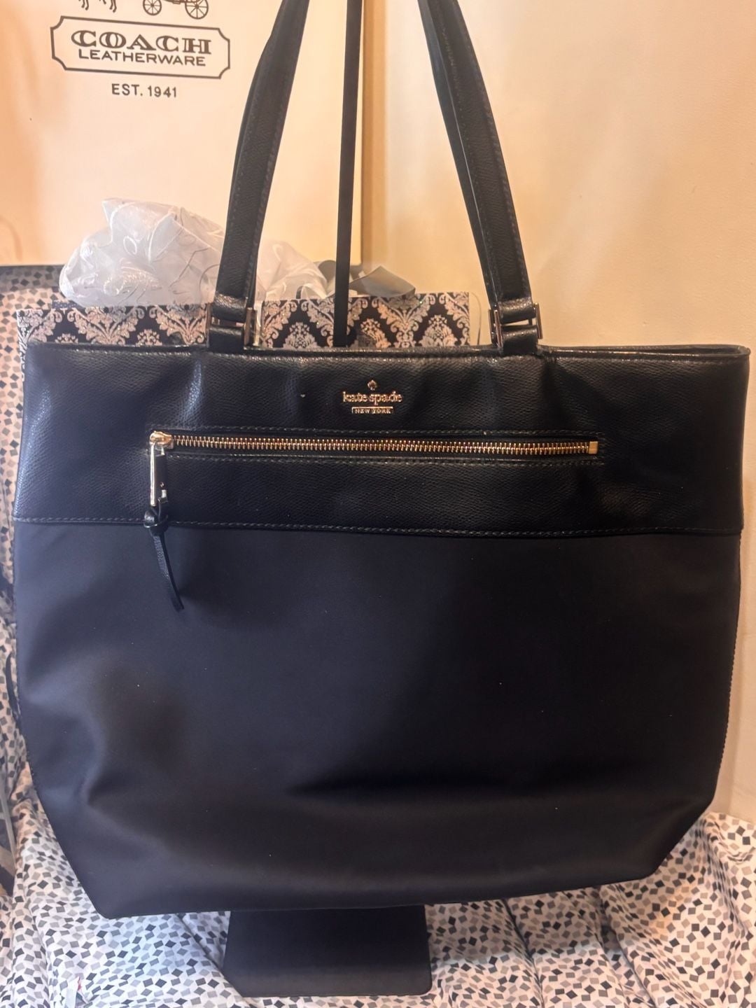 Kate Spade Black Leather And Nylon Tote Bag 2