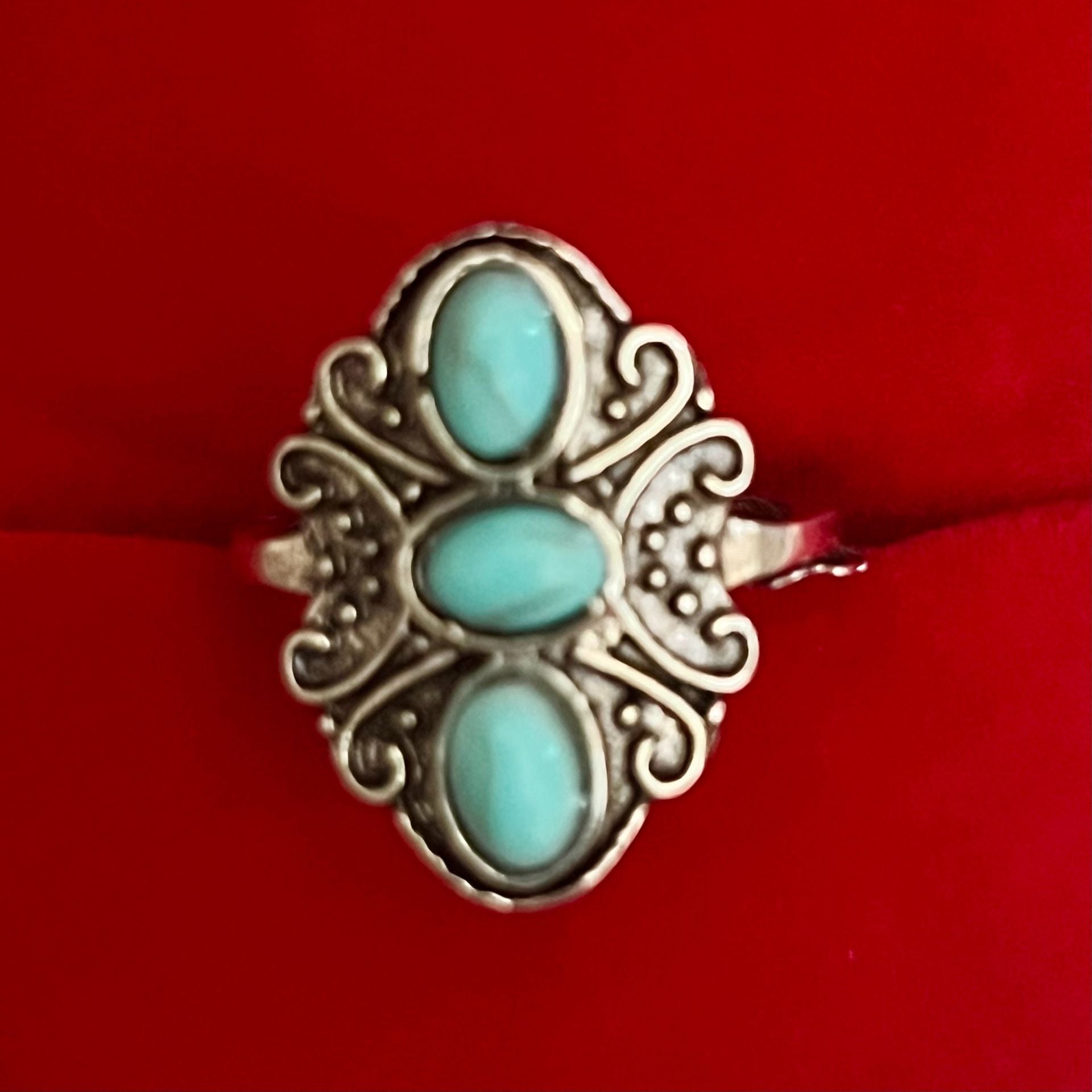 Vintage Southwestern Style Turquoise Stone Titanium Steel Silver Ring Size 6 2