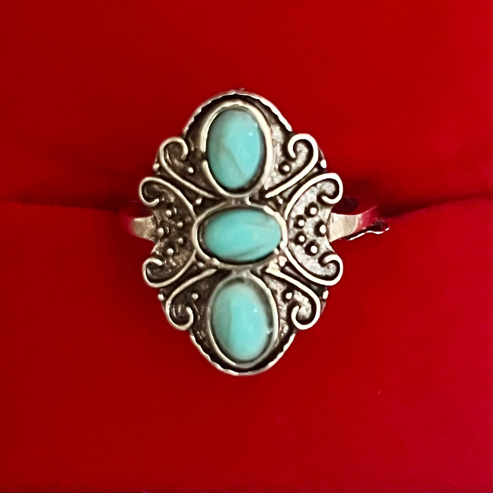 Vintage Southwestern Style Turquoise Stone Titanium Steel Silver Ring Size 6 3