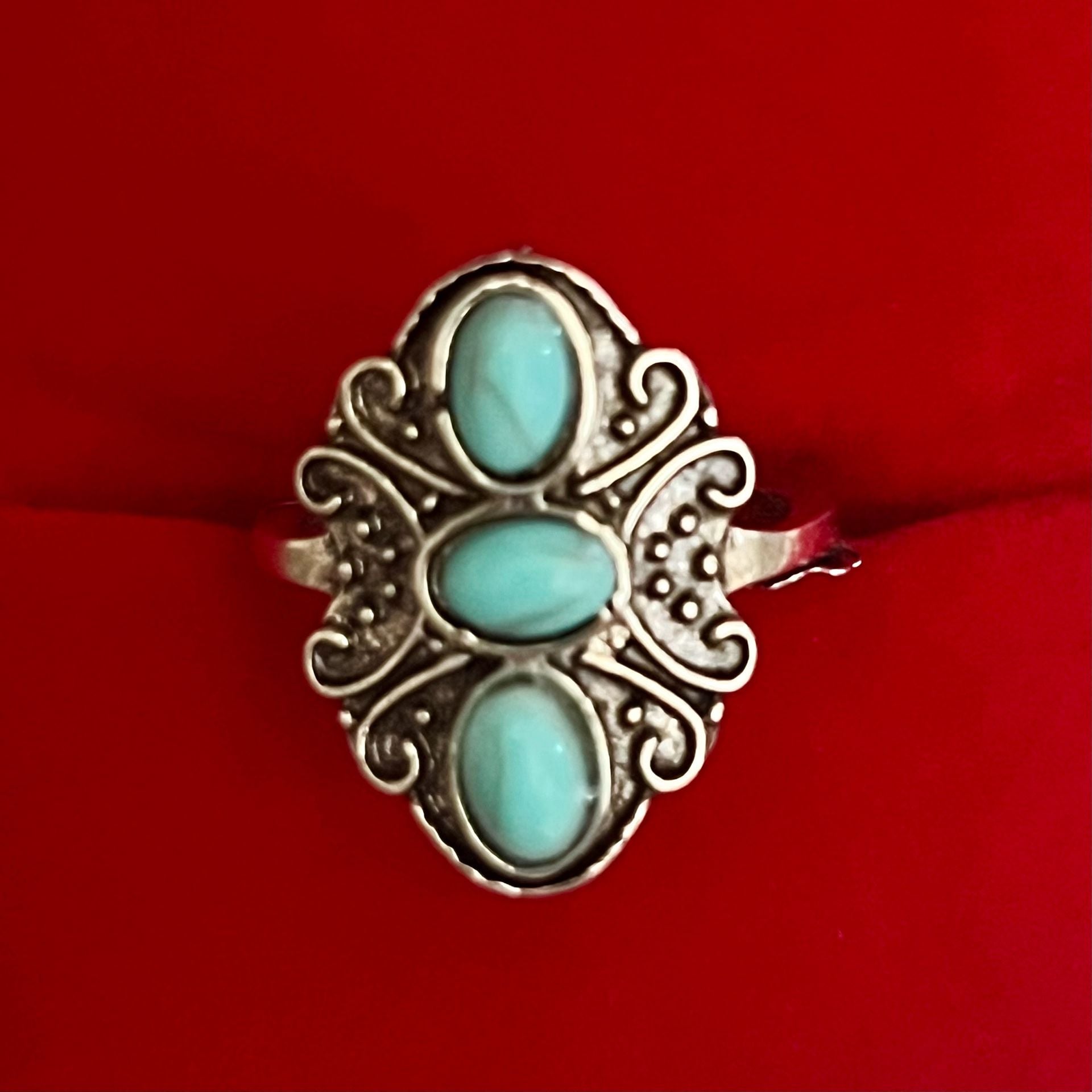 Vintage Southwestern Style Turquoise Stone Titanium Steel Silver Ring Size 6 4