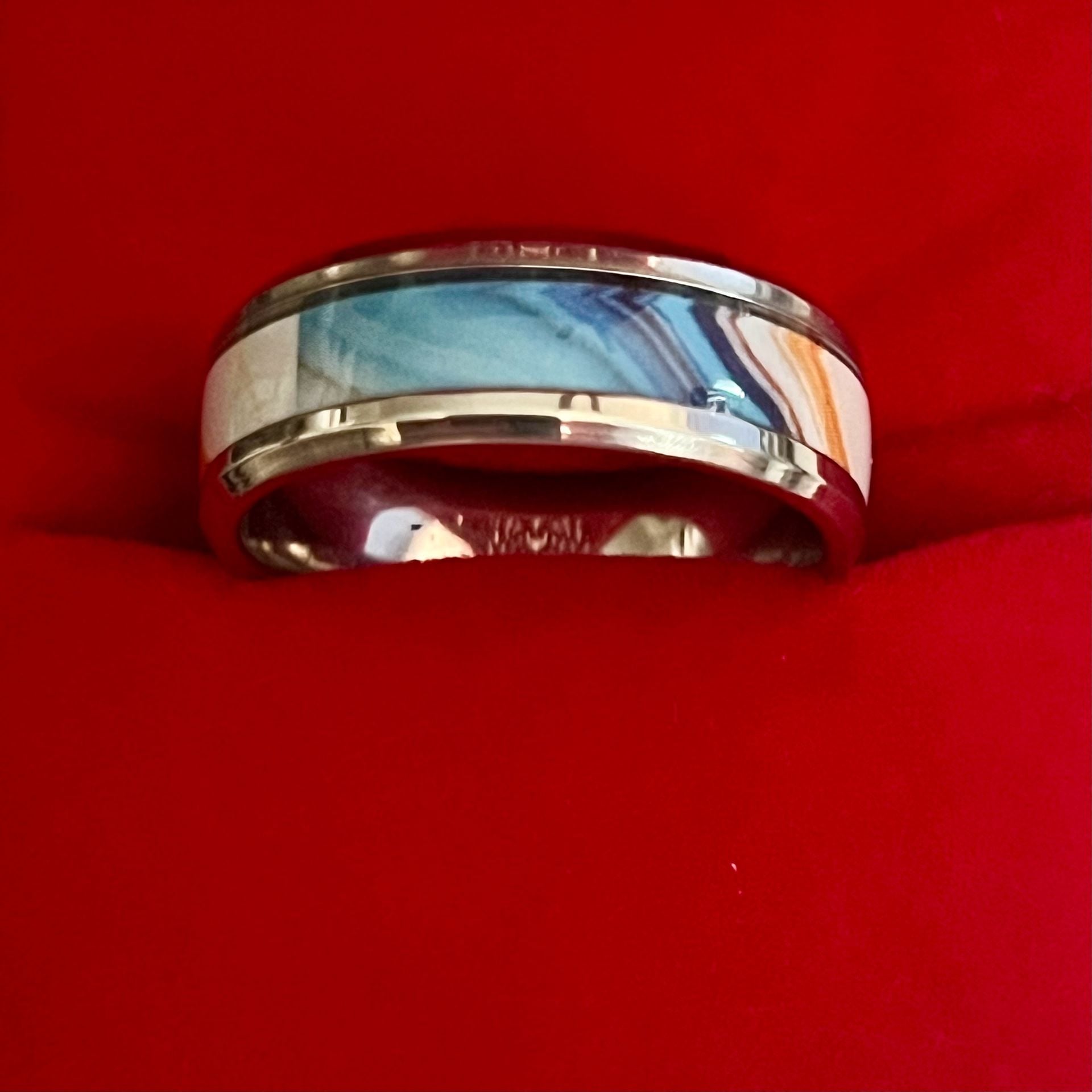 Tungsten Carbide Ring Ocean Natural Shells Inlay 8mm Size 13 1