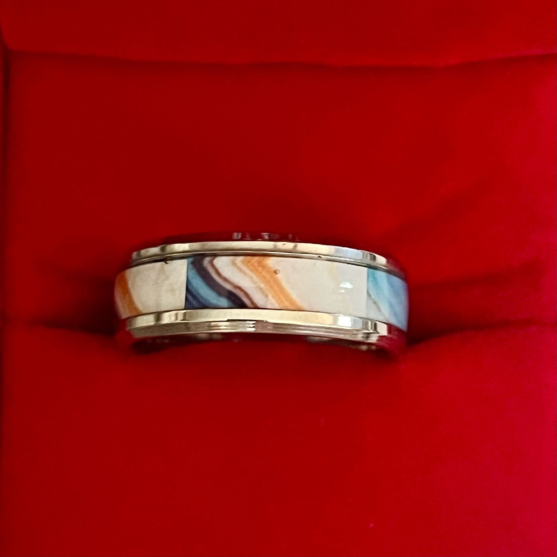 Tungsten Carbide Ring Ocean Natural Shells Inlay 8mm Size 13 5