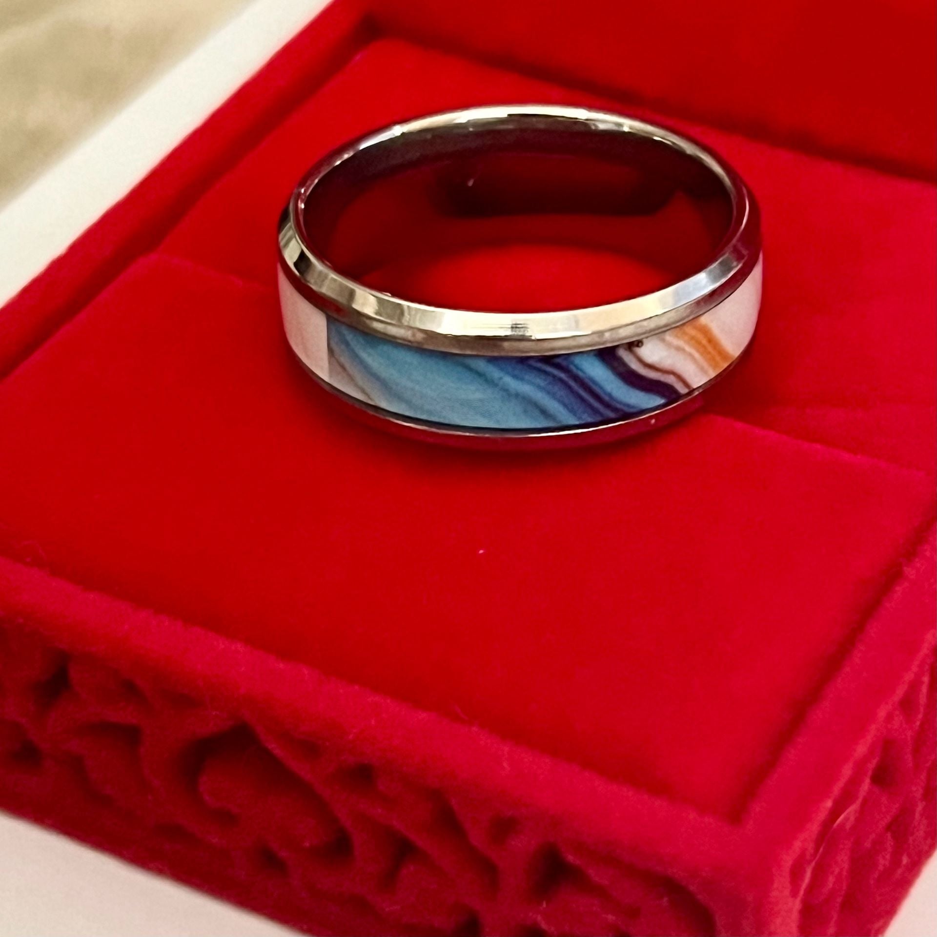 Tungsten Carbide Ring Ocean Natural Shells Inlay 8mm Size 13 7