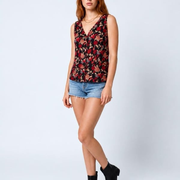 Gap Floral Button Front Tank Top Size L Black Red