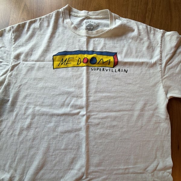 Gas Drawls MF Doom Supervillain T-Shirt Size XL White Graphic Tee
