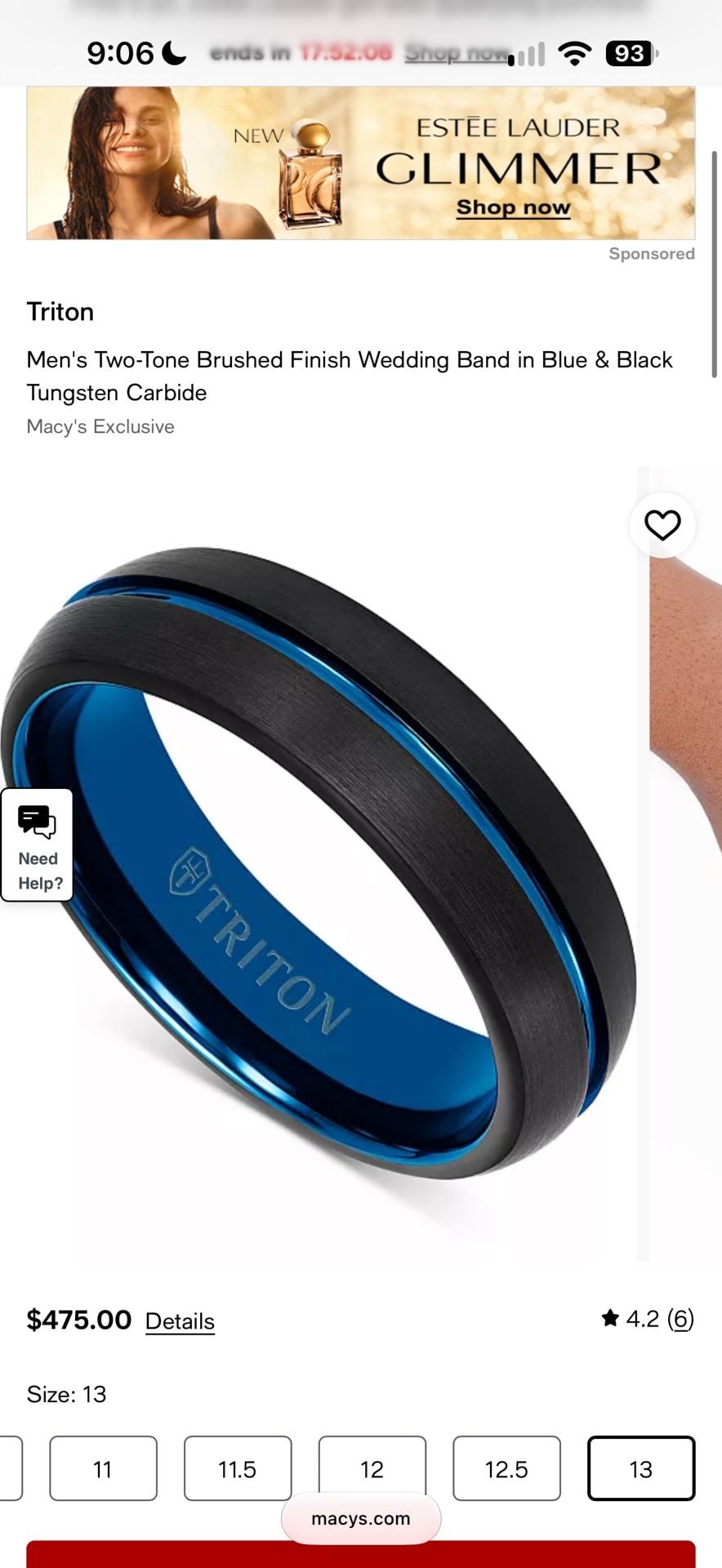 Triton Tungsten Carbide Ring TC.850 Black Blue Wedding Band 6