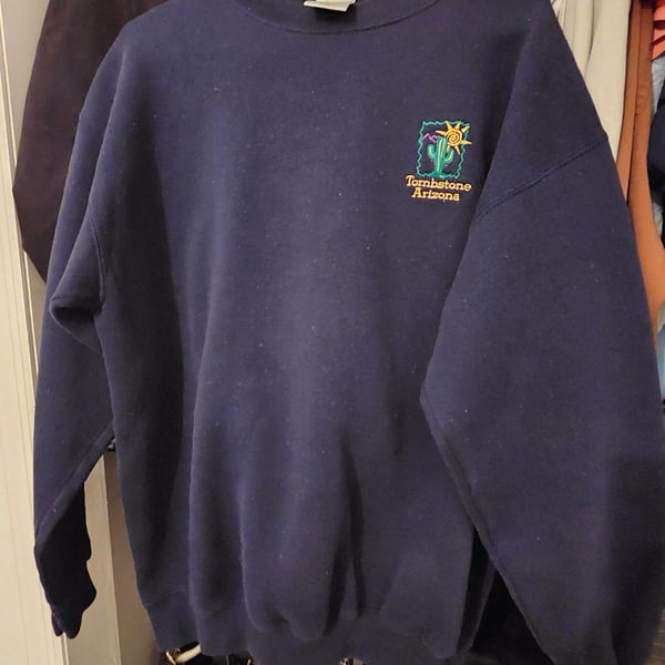Vintage Tultex Tombstone Arizona Embroidered Navy Sweatshirt Large Made in USA