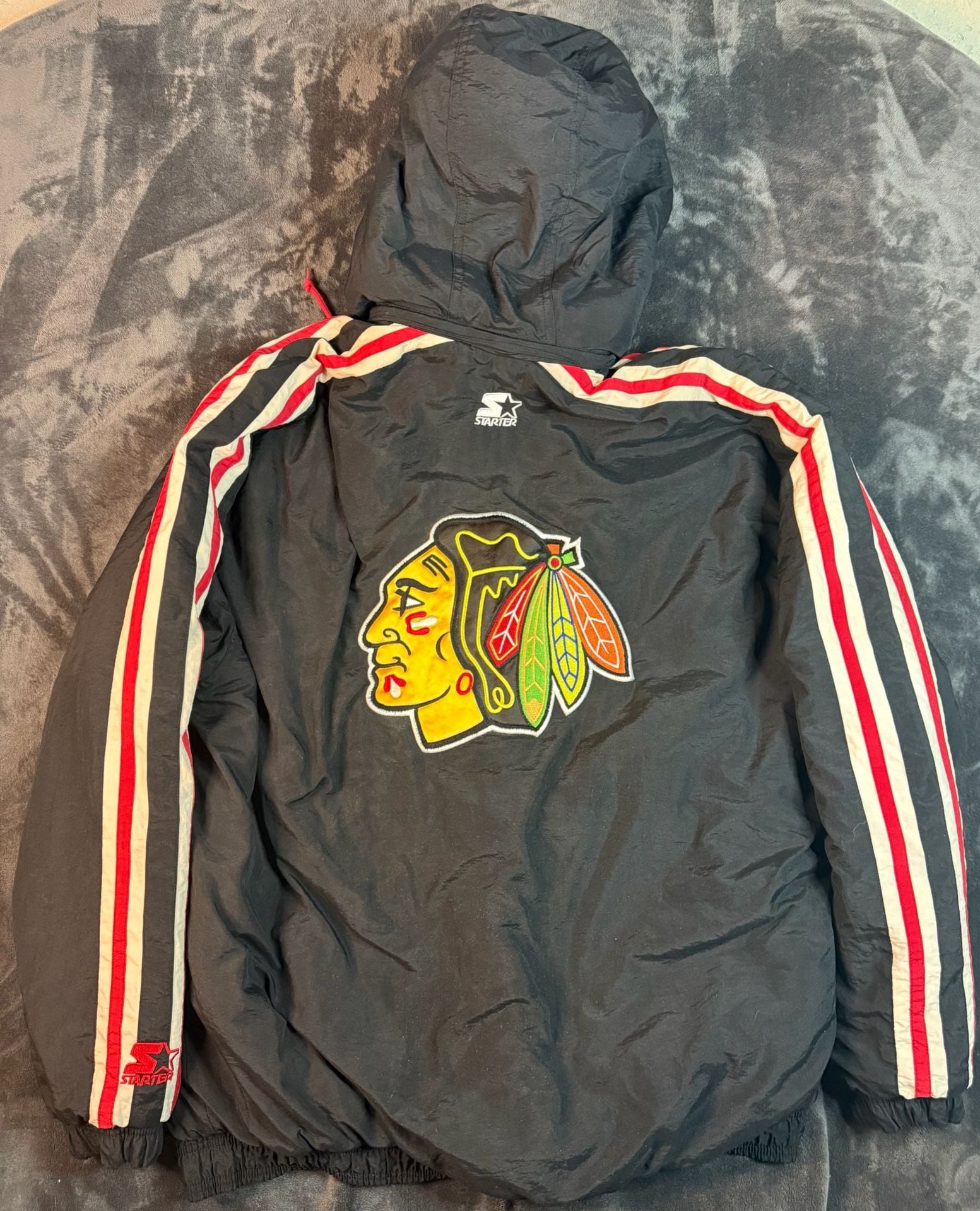 Starter Chicago Blackhawks Winter Jacket Size XL Black NHL Hockey Puffer#136 9