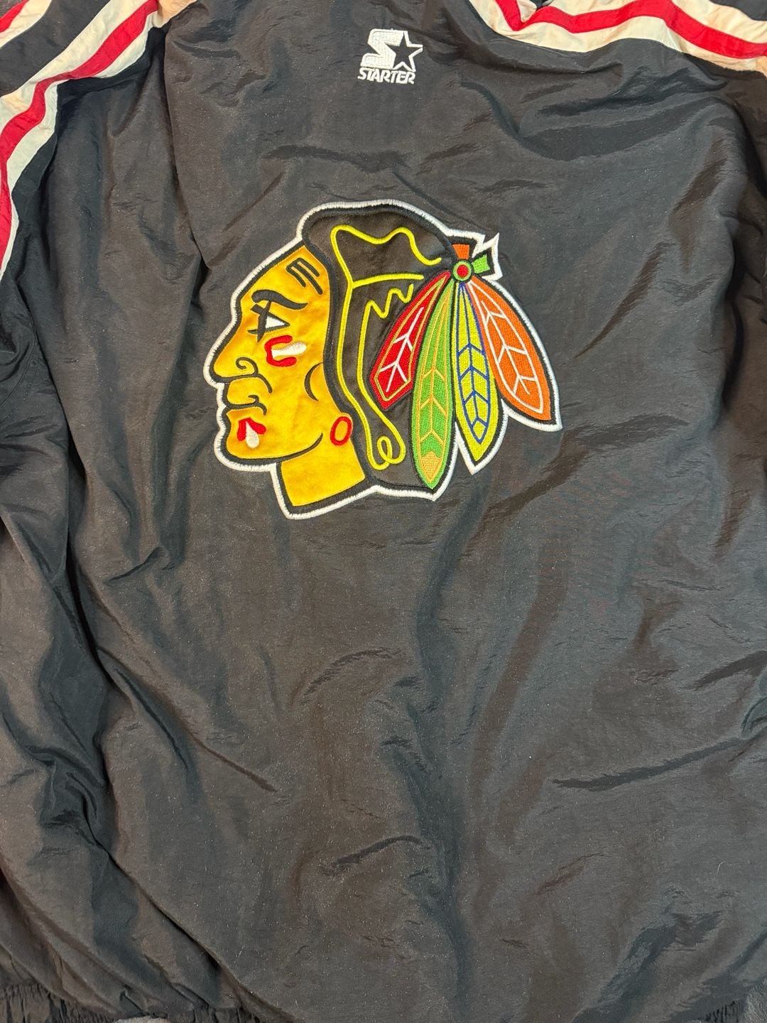 Starter Chicago Blackhawks Winter Jacket Size XL Black NHL Hockey Puffer#136 10