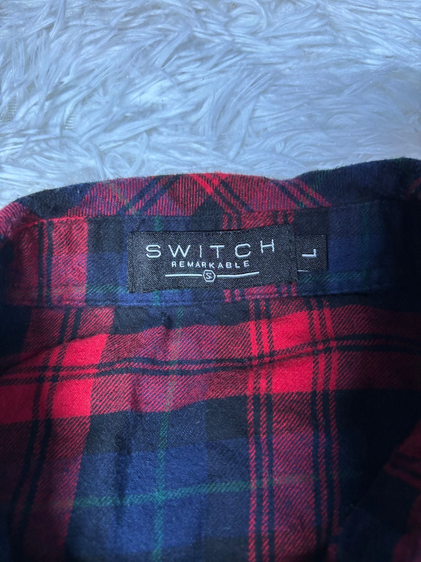 Switch Remarkable Plaid Flannel Shirt Size L Born to Be Rich Red Black 3