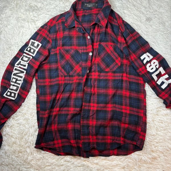 Switch Remarkable Plaid Flannel Shirt Size L Born to Be Rich Red Black