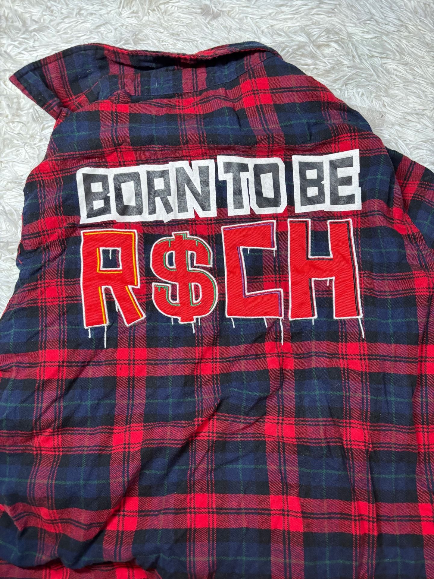 Switch Remarkable Plaid Flannel Shirt Size L Born to Be Rich Red Black 4