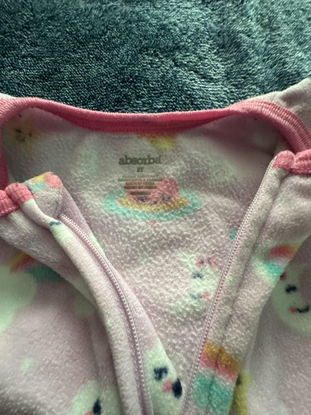 Absorba Fleece Footed Pajamas Size 2T Pink Rainbow Cloud Sleepwear 3