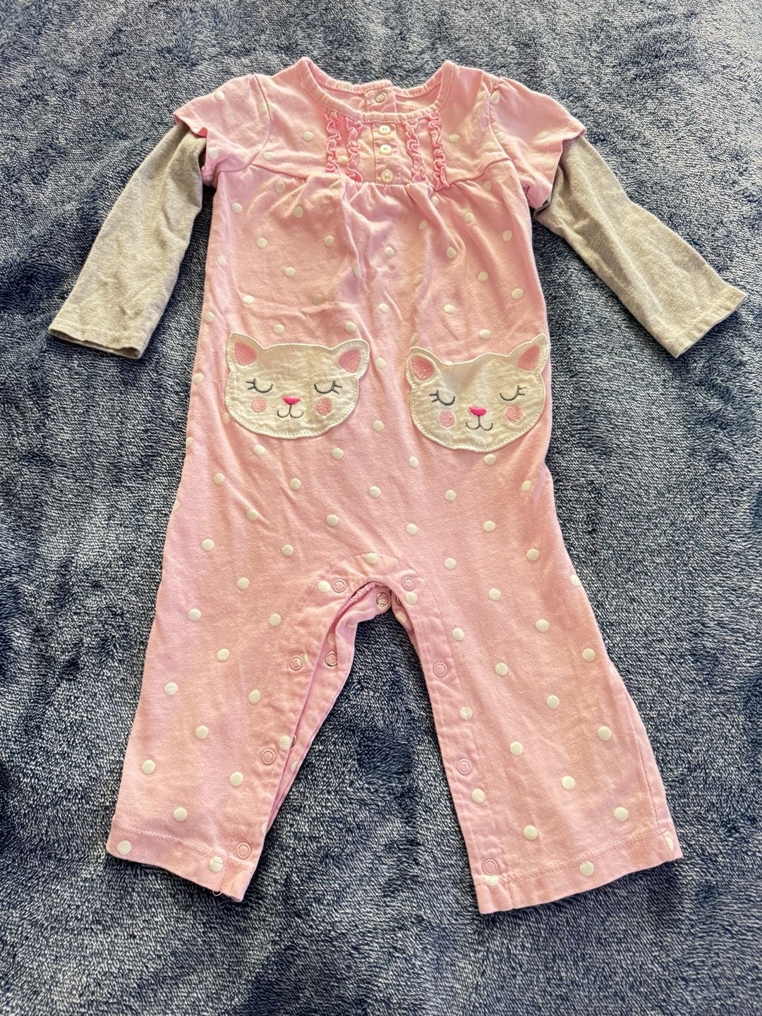 Carter's Cat Romper Size 18 Months Pink Polka Dot 2