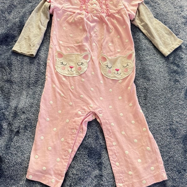 Carter's Cat Romper Size 18 Months Pink Polka Dot