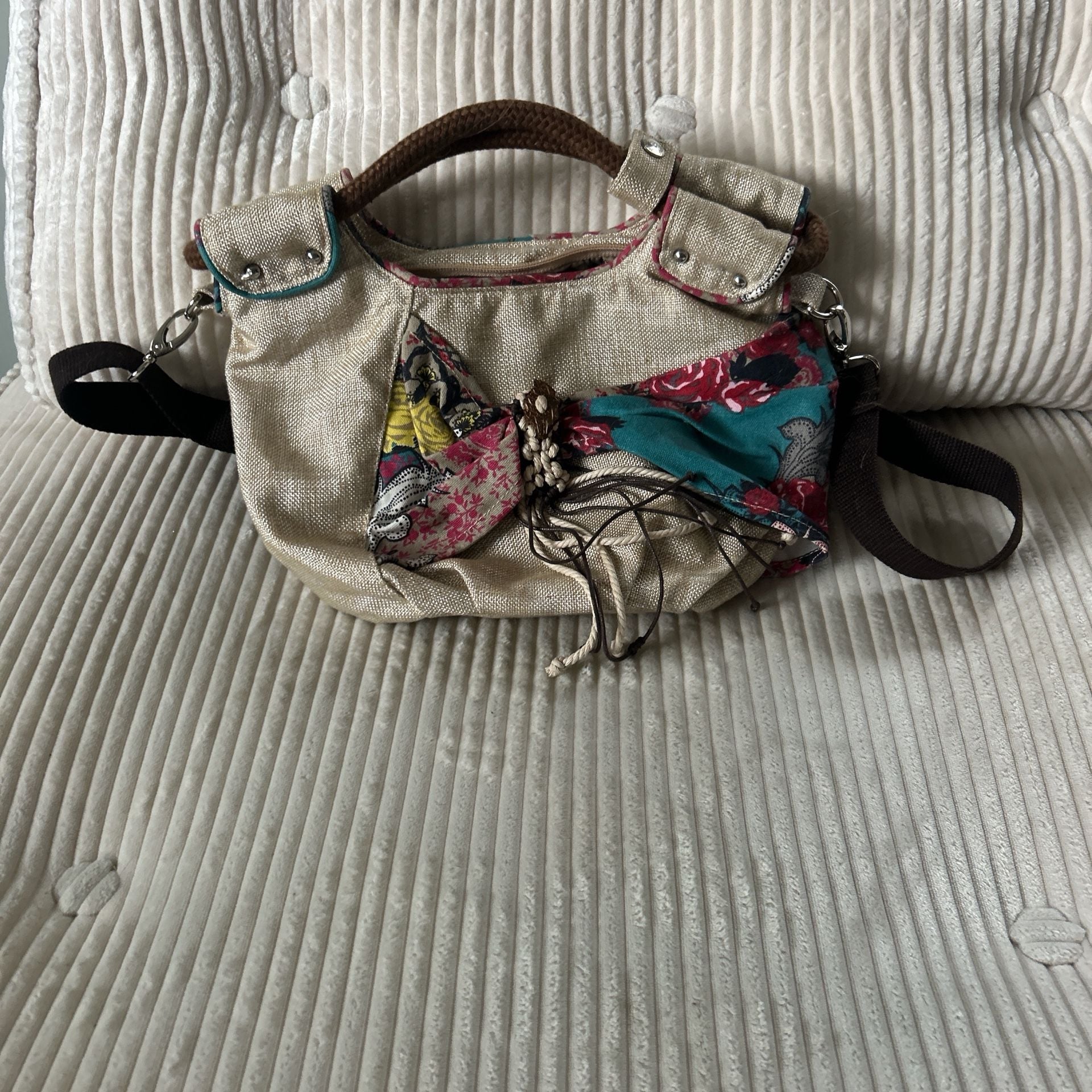 Boho Style Fabric Crossbody Handbag Gold Multicolour Vintage Shoulder Bag 2