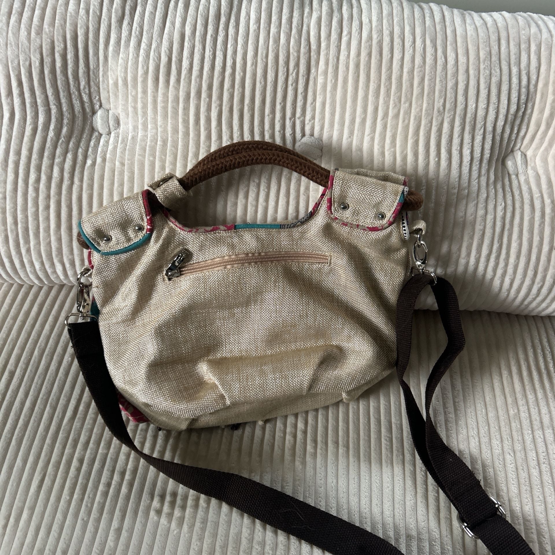 Boho Style Fabric Crossbody Handbag Gold Multicolour Vintage Shoulder Bag 4