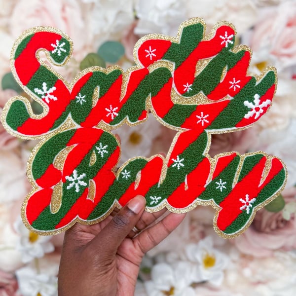 Santa Baby Chenille Iron On Patch Holiday Christmas