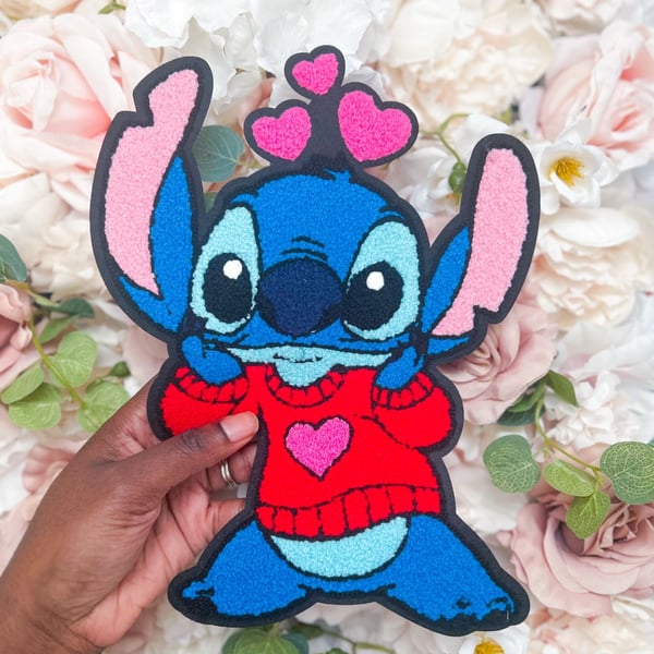 Disney Stitch with Pink Heart Chenille Patch