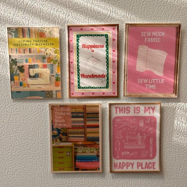 Sewing Themed Miniature Fridge Magnets Set of 5