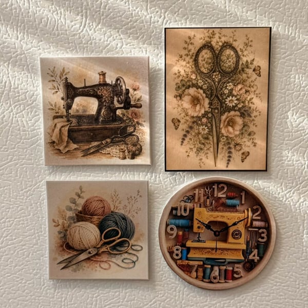 Vintage Sewing Theme Magnet Set 4 Pieces