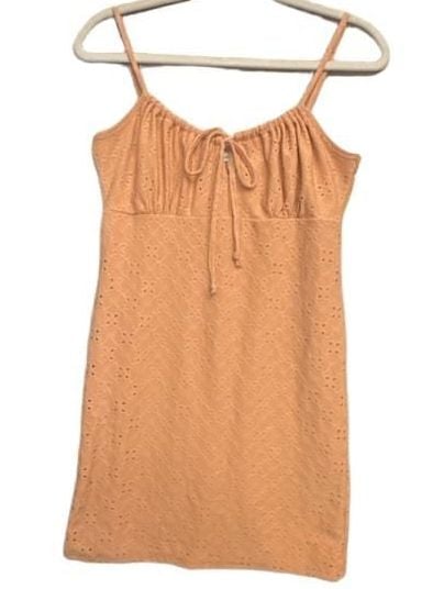 Coquette Eyelet Mini Dress Size L Peach Spaghetti Strap 2