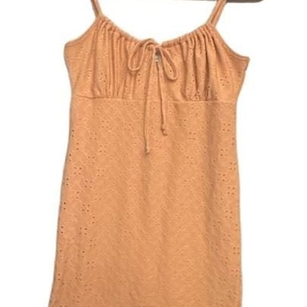 Coquette Eyelet Mini Dress Size L Peach Spaghetti Strap