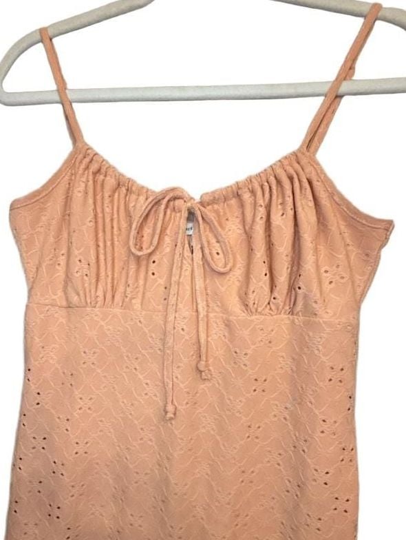 Coquette Eyelet Mini Dress Size L Peach Spaghetti Strap 3