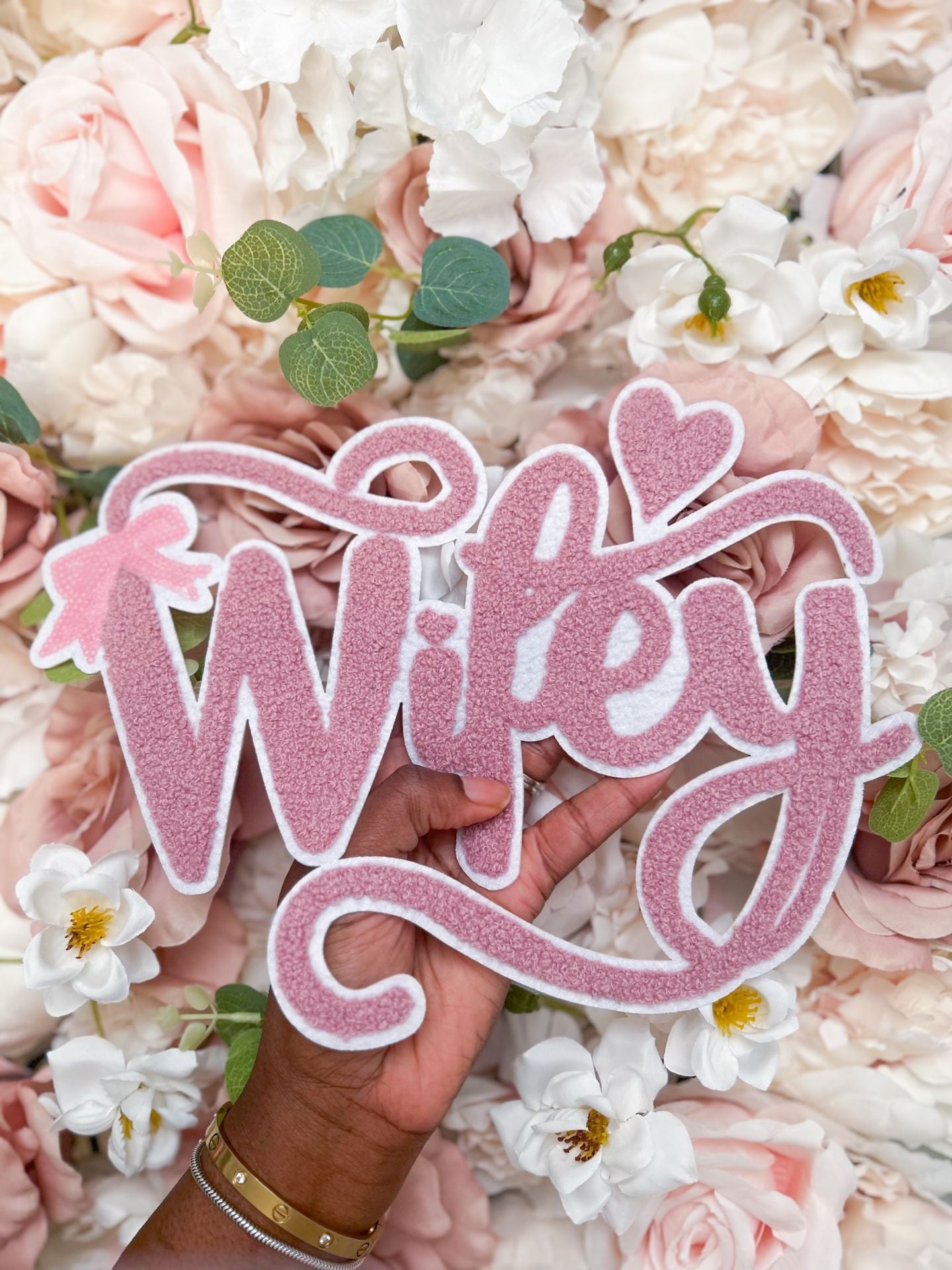 Wifey Pink Chenille Iron-On Patch, bridal shower patch 1