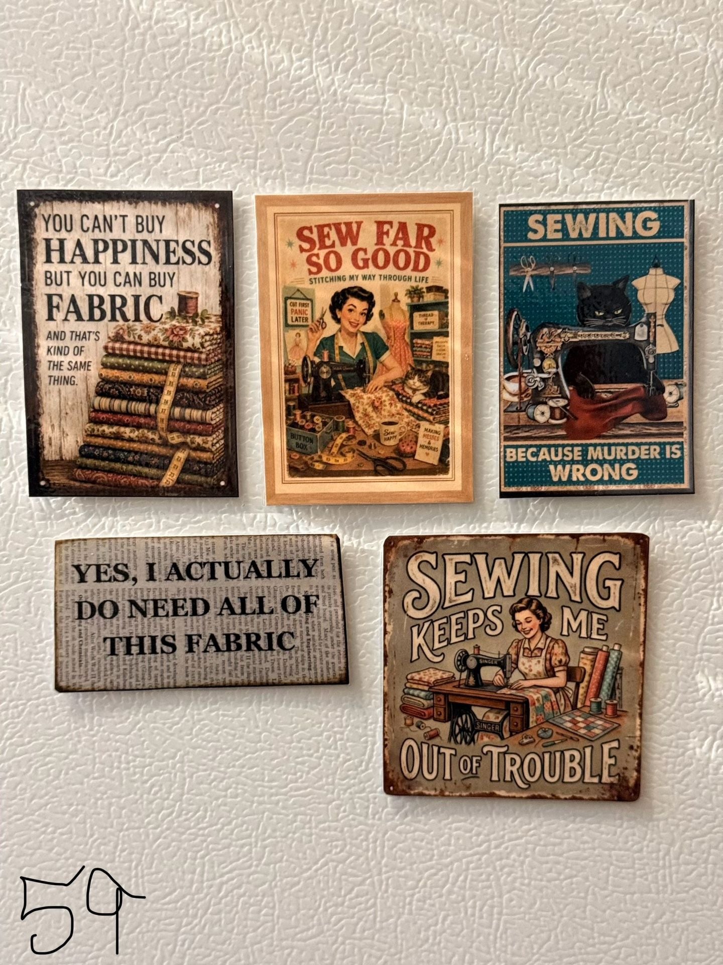 Vintage Style Sewing Humor Magnet Set Of 5 Refrigerator 1