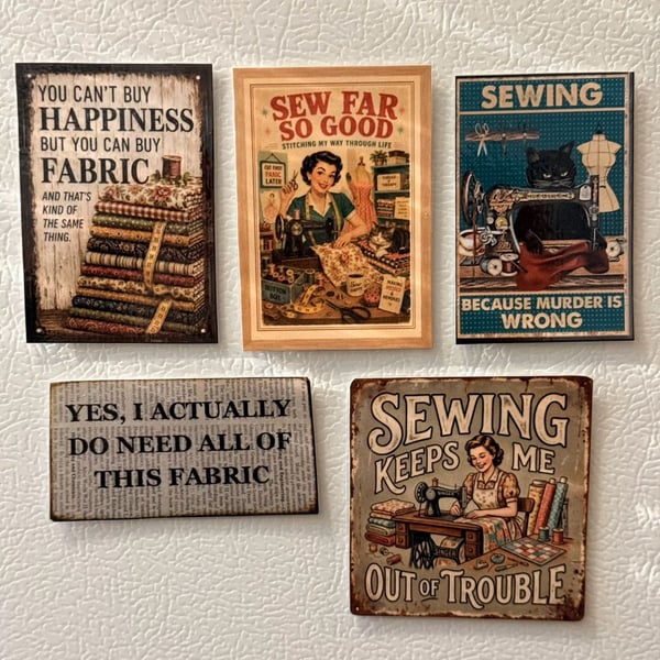 Vintage Style Sewing Humor Magnet Set Of 5 Refrigerator