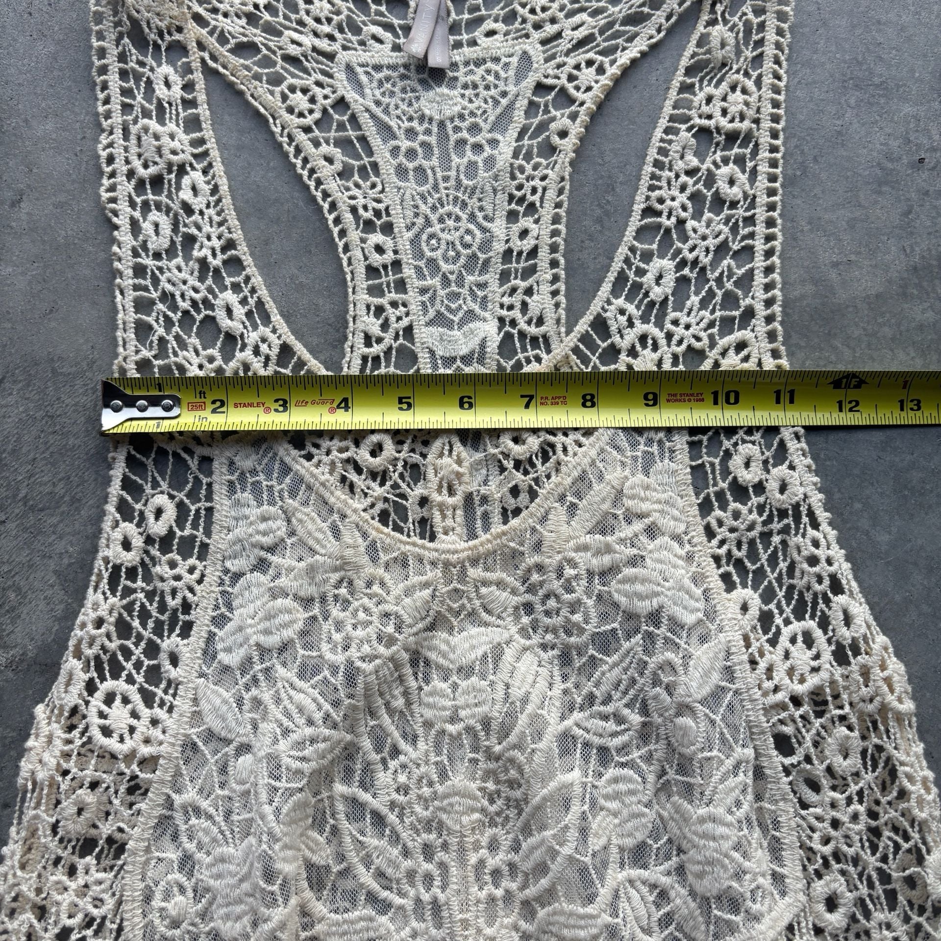 2000’s Y2K Boho 70’s Style Crochet Lace Tank Top Ivory Mesh Size S 5