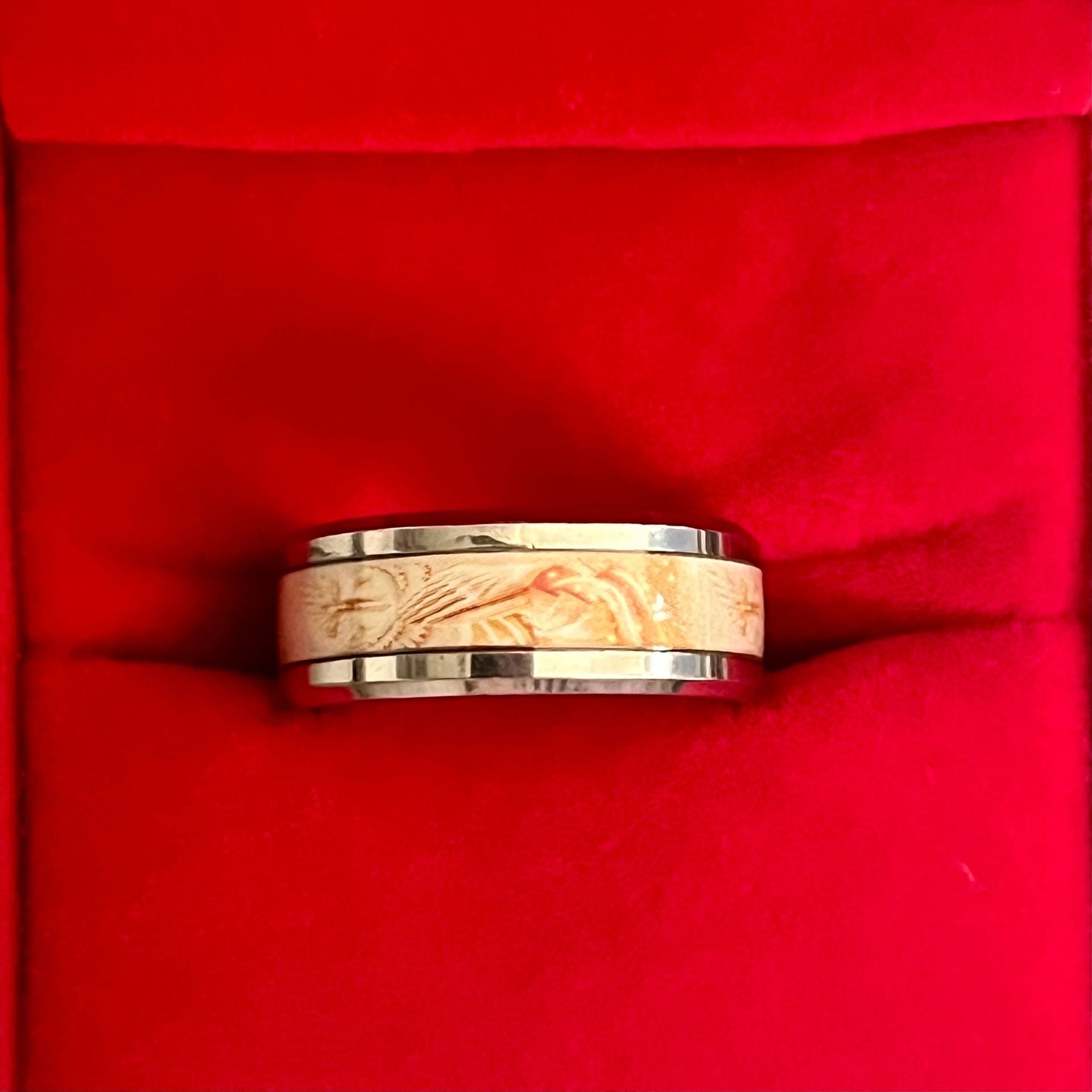 Tungsten Antler Inlaid Titanium Steel Polished Finish 6mm Band Size 8 2